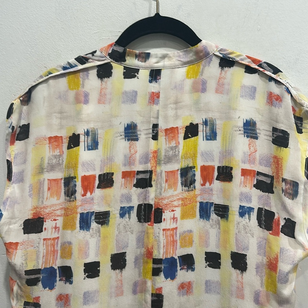 ANTHROPOLOGIE The Odells geometric 100% silk shift dress lined pockets medium - Picture 6 of 8